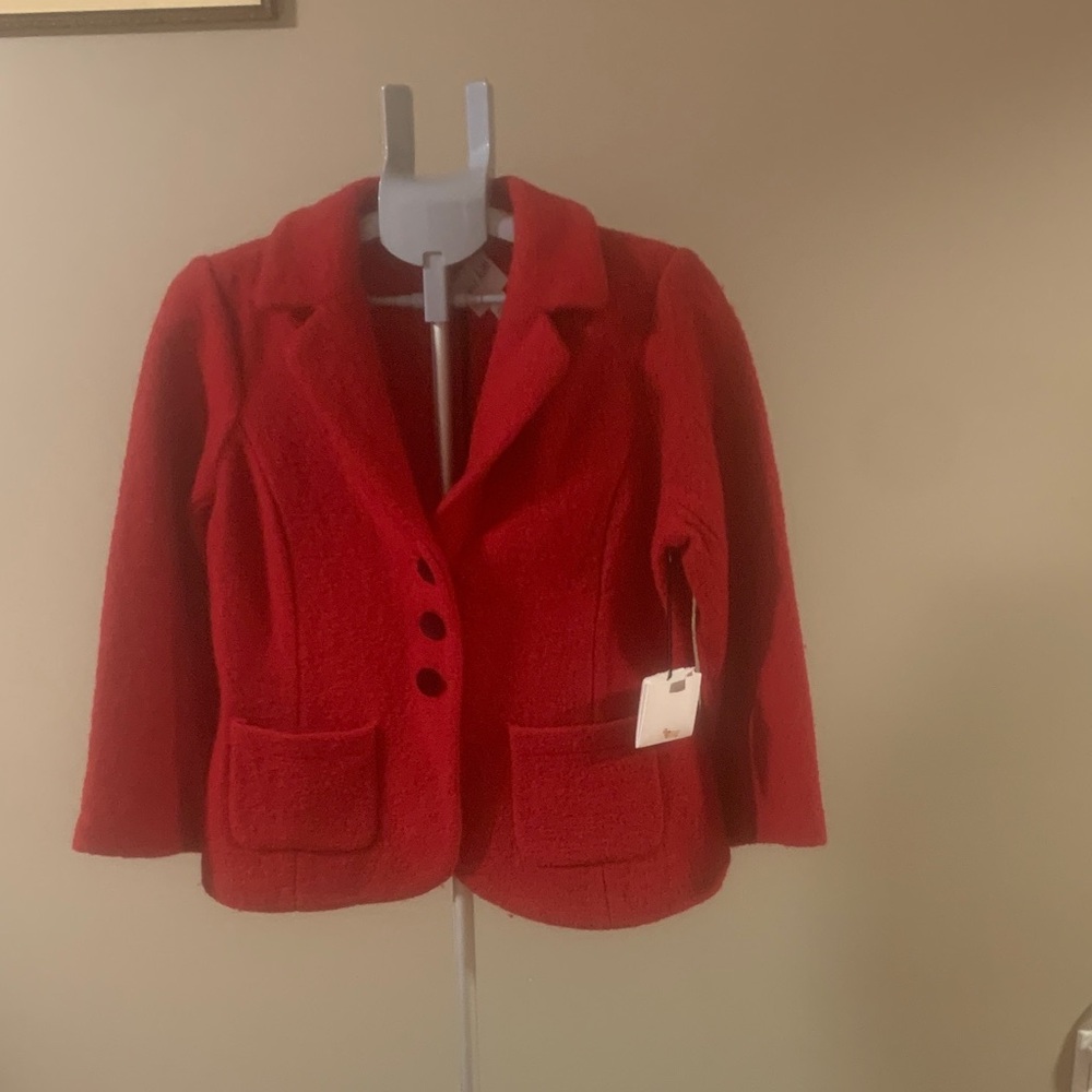 Kate Hill Red 100% Wool Blazer Women's Size Large New With Tags